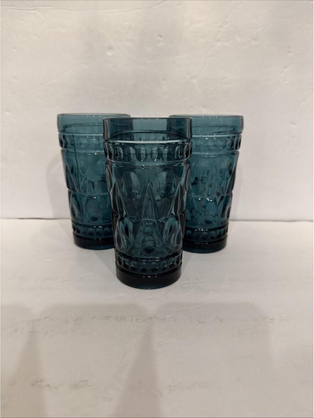 Vintage Set of 4 Tumblers - Colony Park Lane Glass -Carnival Blue Glassware 5.5”